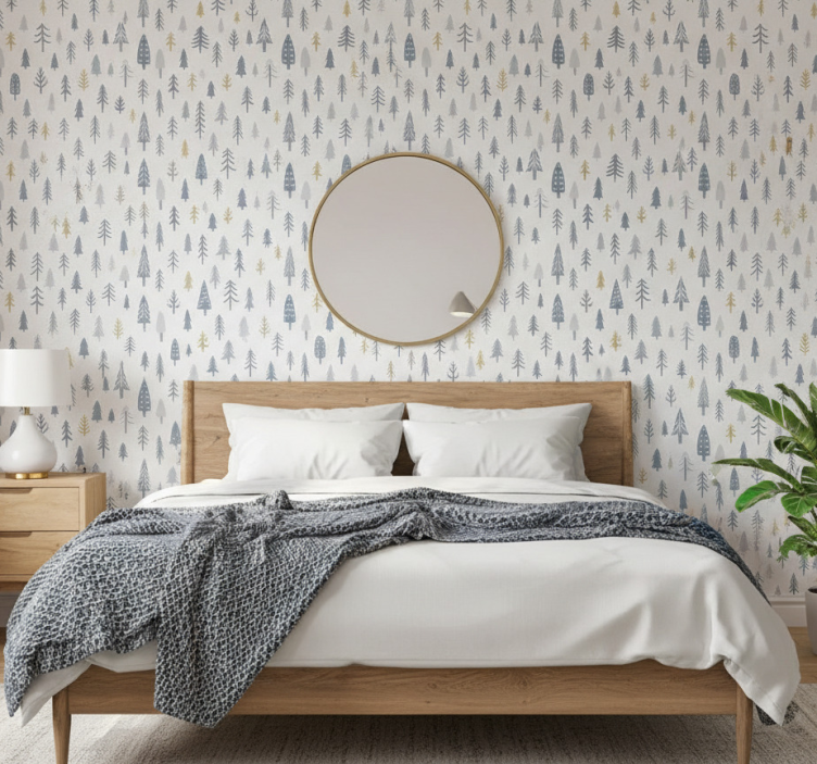 Papel pintado nórdico escena de bosque invernal - TenVinilo