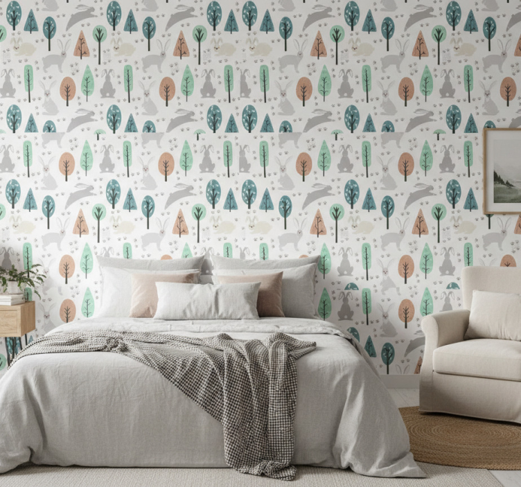 Papel pintado nórdico fauna del bosque nórdico - TenVinilo