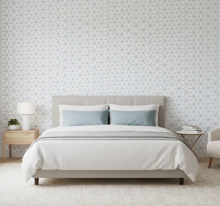 Papel pintado nórdico fondo blanco líneas azules - TenVinilo