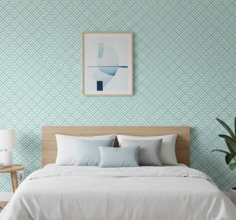 Papel pintado nórdico patrón de líneas aquamarinas irregulares - TenVinilo