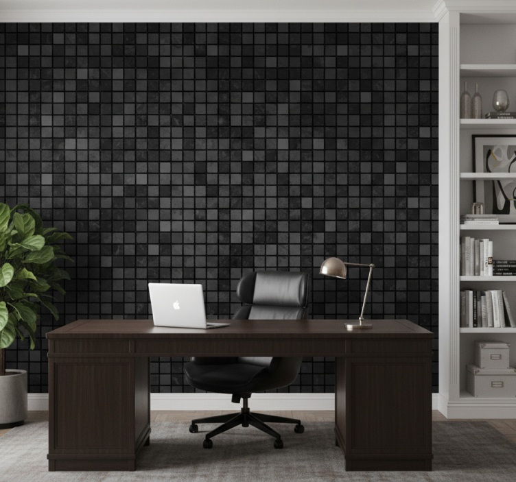 Papel pintado oficina cuadrados negros - TenVinilo