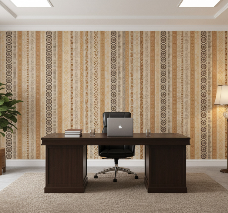 Papel pintado oficina efecto sello puzzle en marrón - TenVinilo