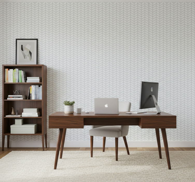 Papel pintado oficina líneas zigzagueantes azules fondo blanco - TenVinilo