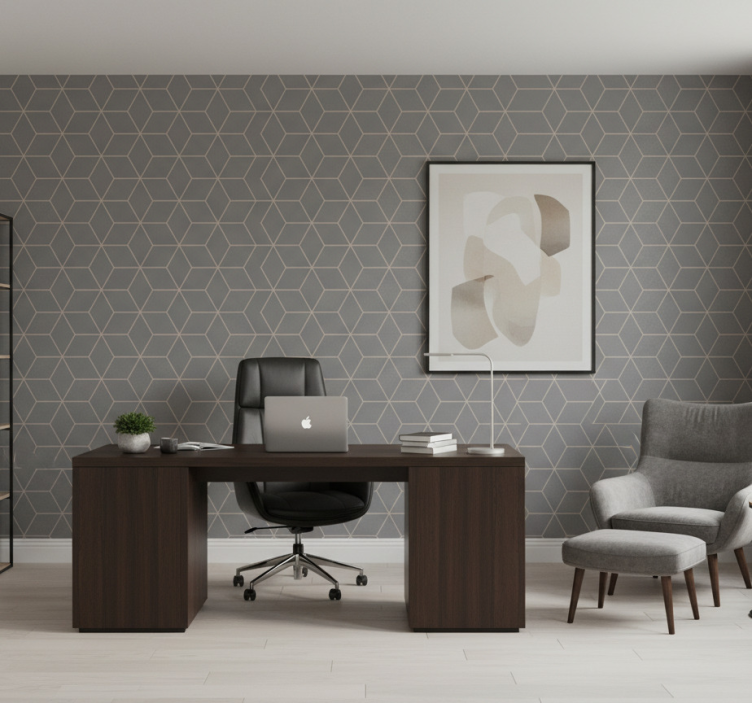 Papel pintado oficina patrón hexagonal gris geométrico - TenVinilo