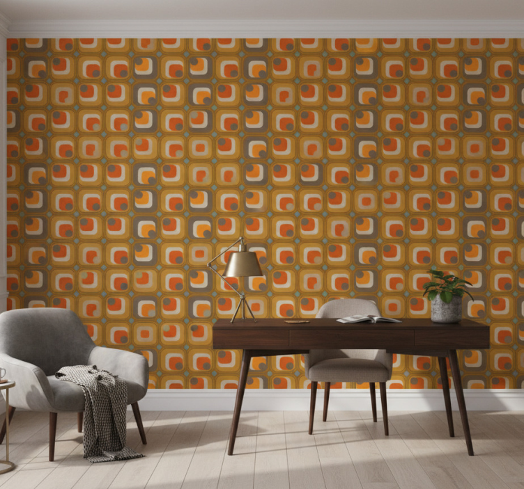 Papel pintado oficina patrón retro de cuadrados 70's - TenVinilo