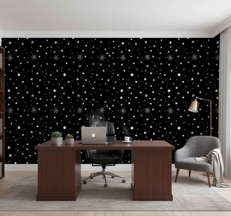 Papel pintado oficina patrones de estrellas en blanco y negro - TenVinilo