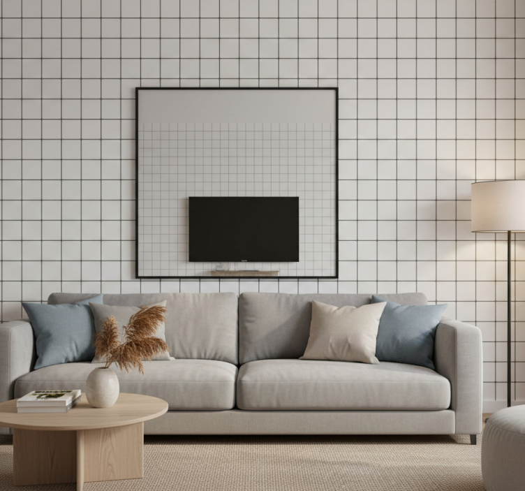 Papel pintado salón azulejos blancos cuadrados - TenVinilo