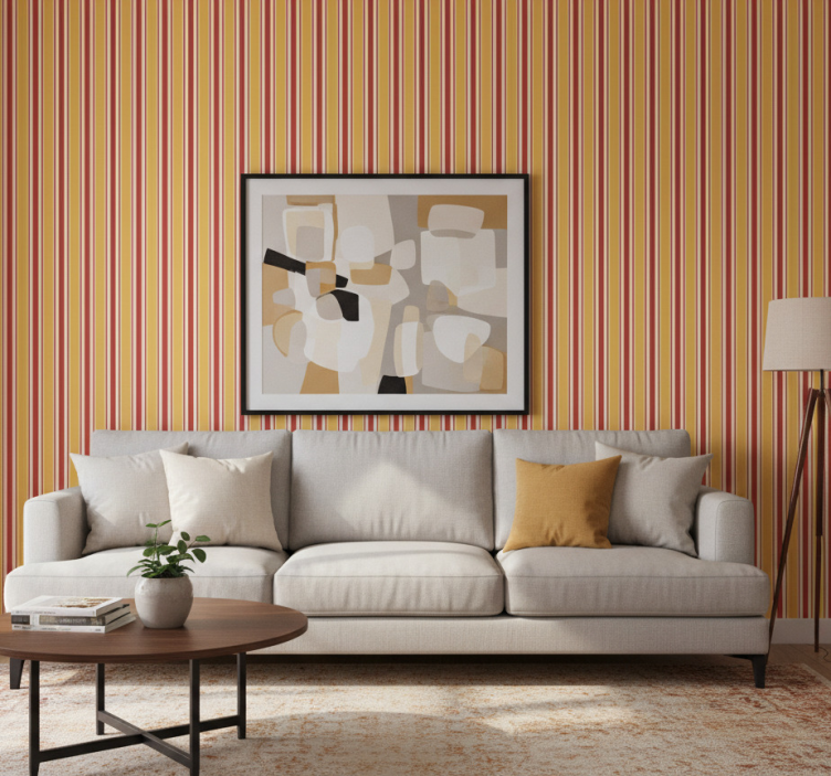 Papel pintado ornamental diseño a rayas horizontales tonos cálido - TenVinilo