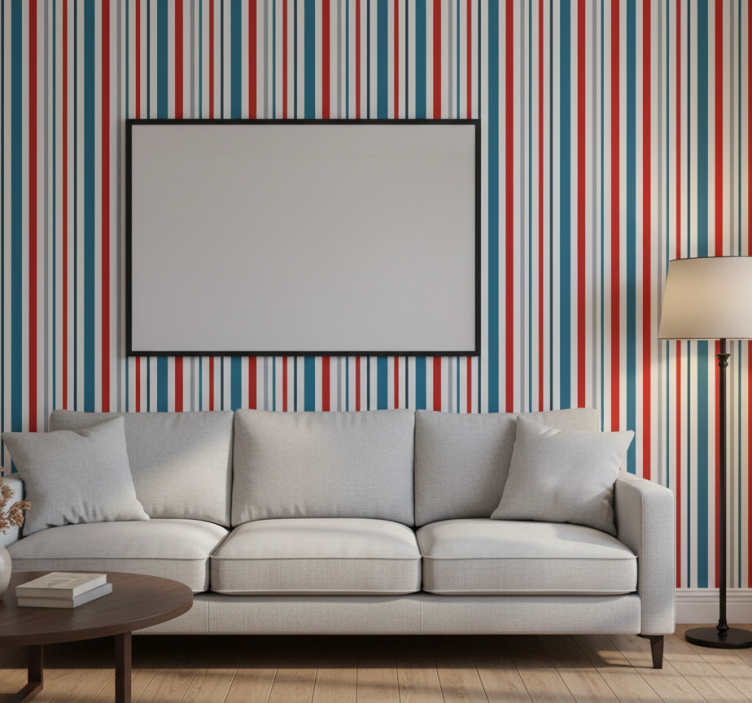 Papel pintado ornamental diseño a rayas retro marino - TenVinilo