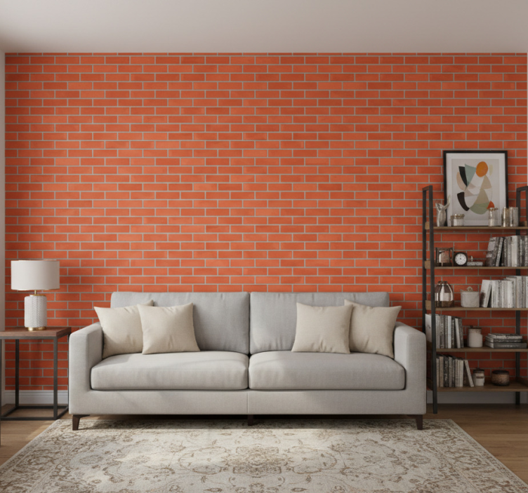 Papel pintado ornamental diseño de ladrillos rojos - TenVinilo