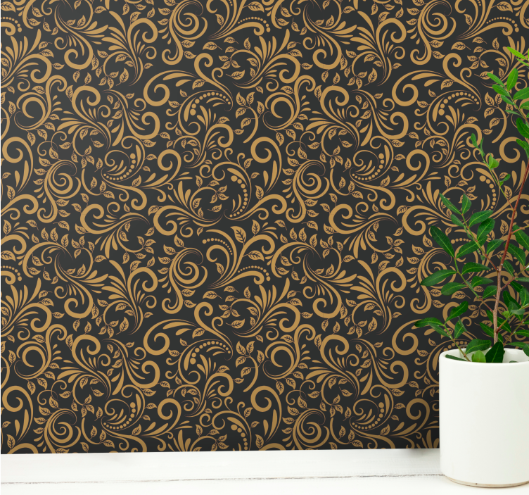 Papel pintado ornamental elegantes volutas de follaje - TenVinilo