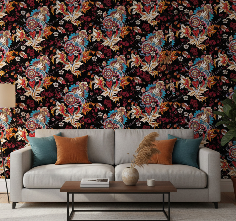 Papel pintado ornamental motivo botánico vibrante - TenVinilo