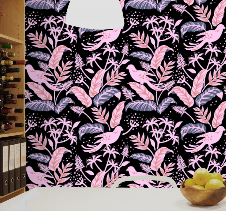 Papel pintado ornamental pájaros armonía floral - TenVinilo