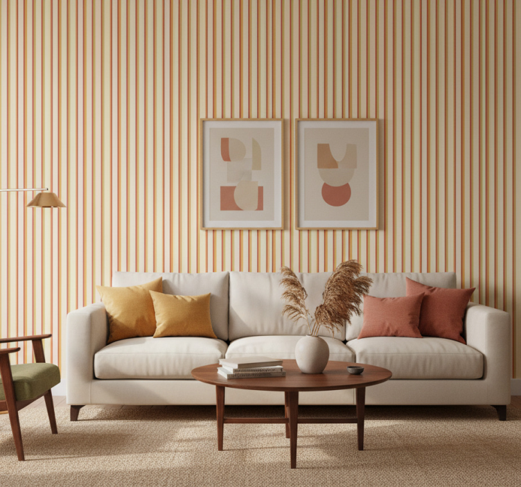 Papel pintado ornamental patrón a rayas retro pastel - TenVinilo