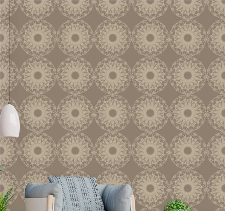 Papel pintado ornamental intrincado patrón circular beige - TenVinilo