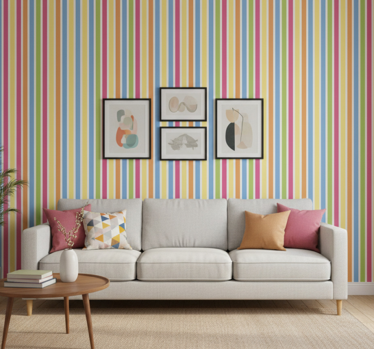 Papel pintado ornamental rayas multicolor horizontales - TenVinilo