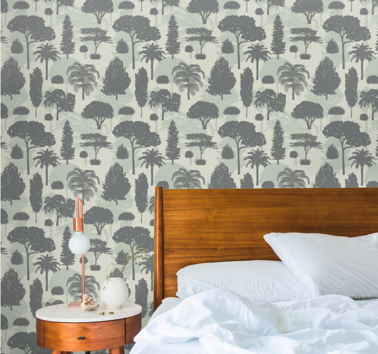 Papel pintado paisaje patrón de silueta de árbol - TenVinilo