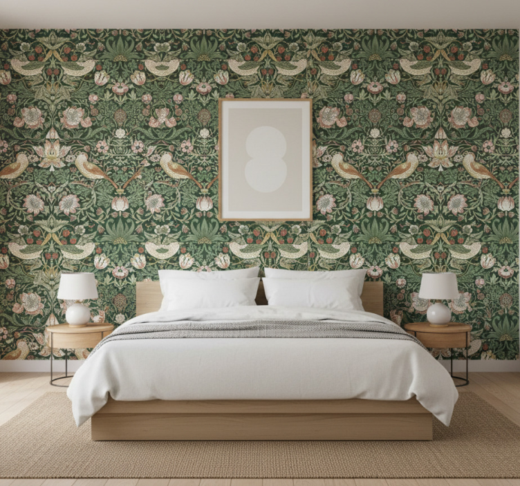 Papel pintado pájaros estilo morris - TenVinilo