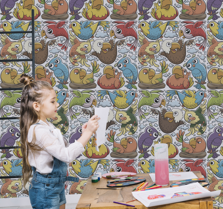 Papel pintado pájaros patrón de loro juguetón - TenVinilo