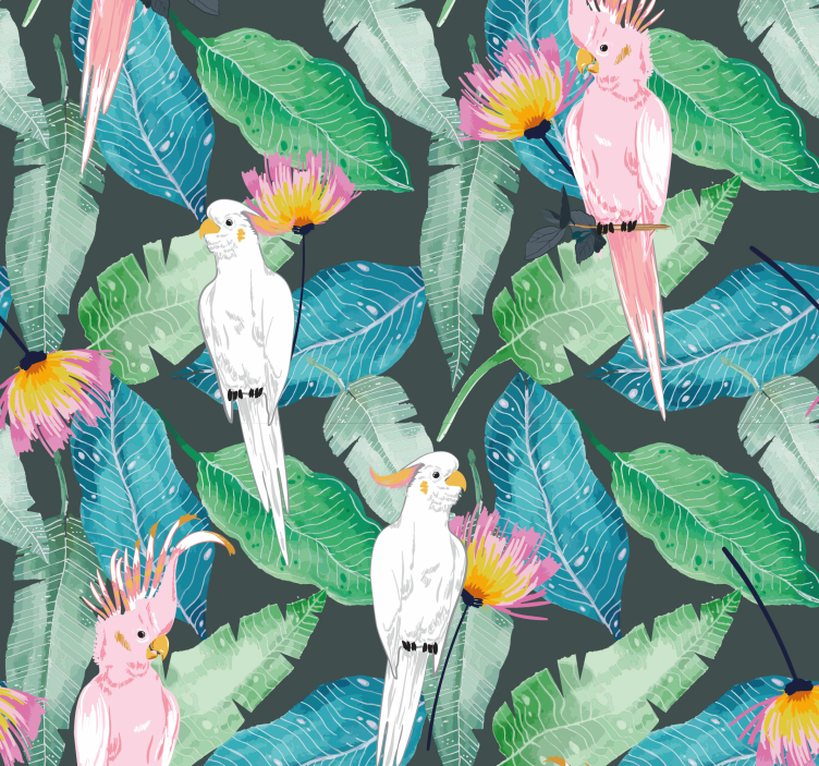 Papel pintado pájaros tropicales y hojas - TenVinilo
