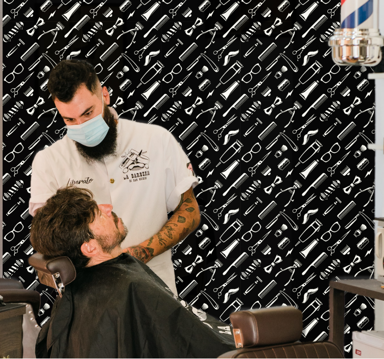 Papel pintado para barbería utensilios - TenVinilo