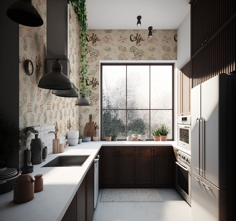 Papel pintado cocina iconos de cafe - TenVinilo