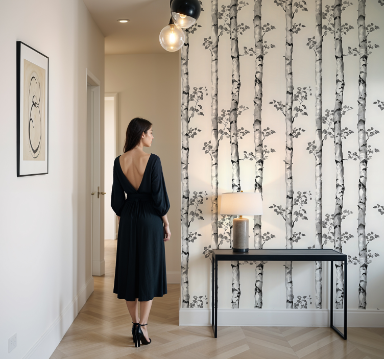 Papel pintado recibidor árboles grandes de invierno - TenVinilo