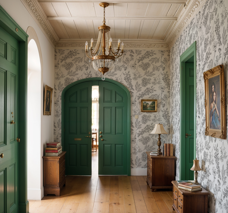 Papel pintado pasillos patrón floral beige - TenVinilo