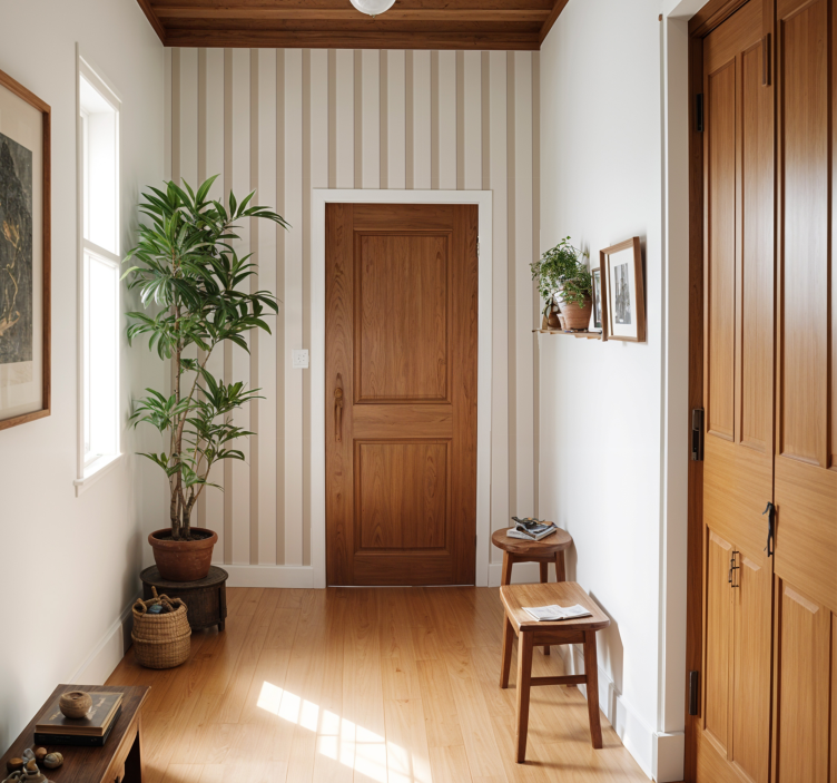 Papel pintado pasillos rayas beige - TenVinilo