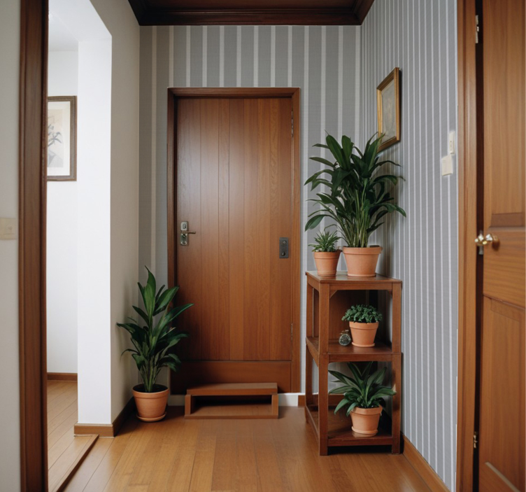 Papel pintado pasillos rayas grises - TenVinilo