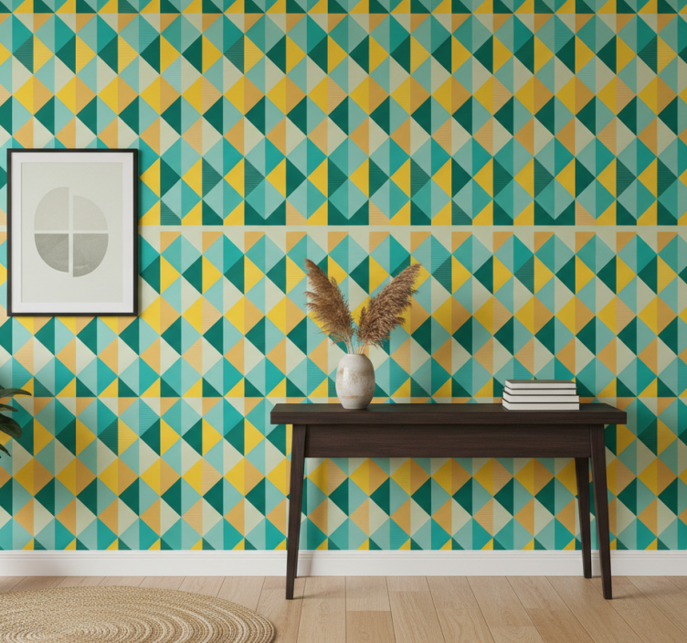 Papel pintado pasillos array de triángulos geométricos - TenVinilo