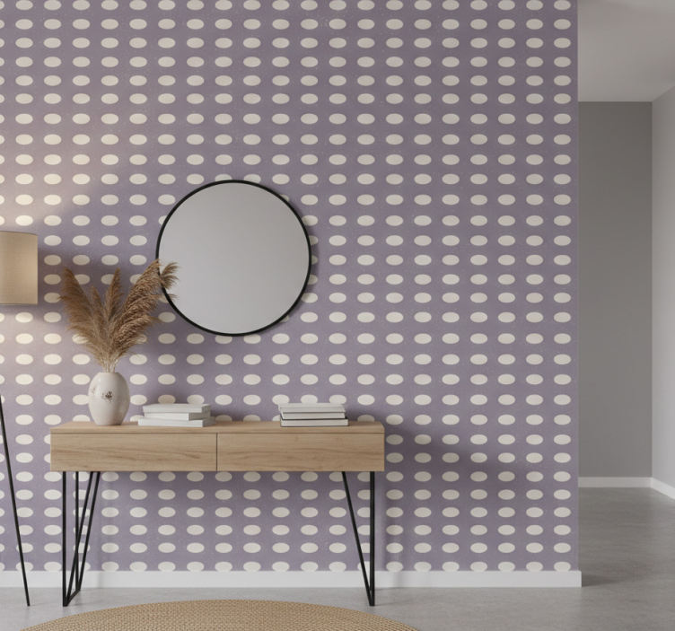 Papel pintado pasillos círculos grises y morados - TenVinilo