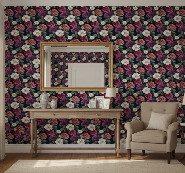 Papel pintado pasillos composición de flores elegantes - TenVinilo