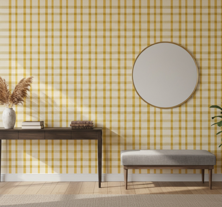 Papel pintado pasillos cuadrados amarillos y blancos - TenVinilo