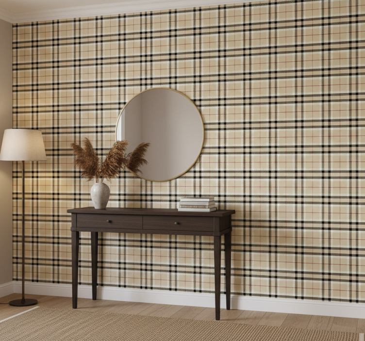 Papel pintado pasillos cuadro escocés - TenVinilo