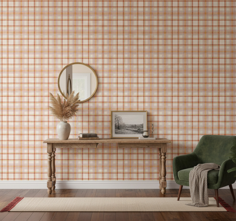 Papel pintado pasillos cuadros de tartán escocés - TenVinilo