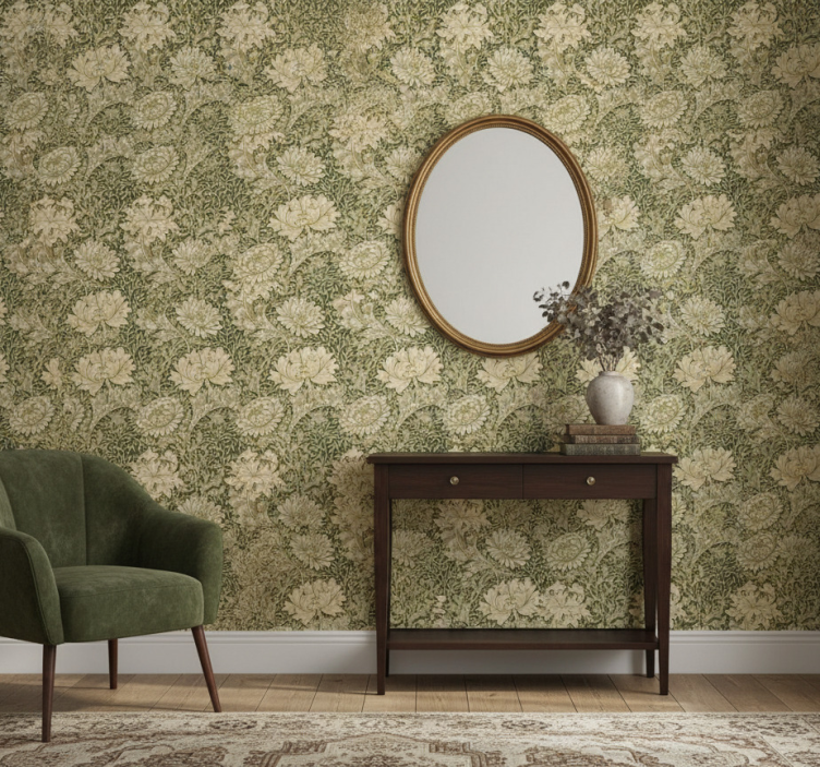 Papel pintado pasillos estilo moderno crisantemo - TenVinilo