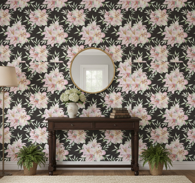 Papel pintado pasillos lirios acuarelados - TenVinilo