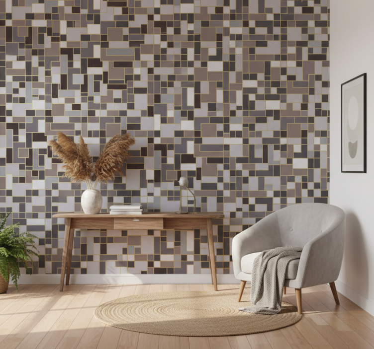 Papel pintado pasillos mosaico de rectángulos grises - TenVinilo