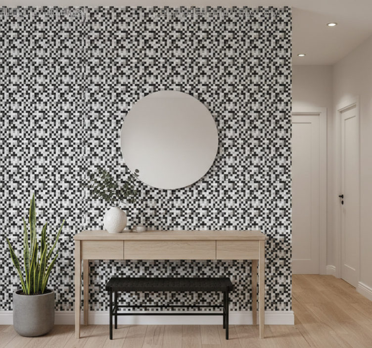 Papel pintado pasillos patrón de píxeles monocromos - TenVinilo