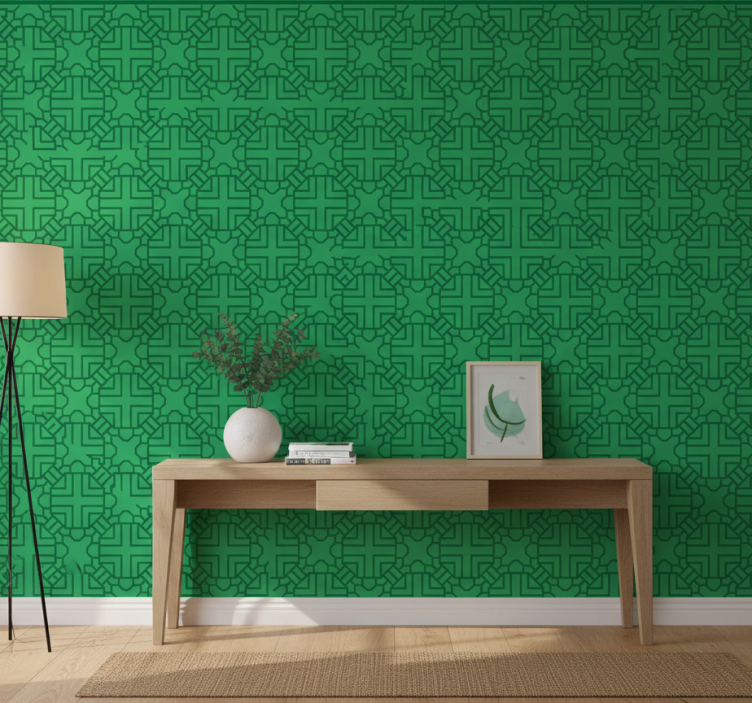 Papel pintado pasillos patrón geométrico verde - TenVinilo