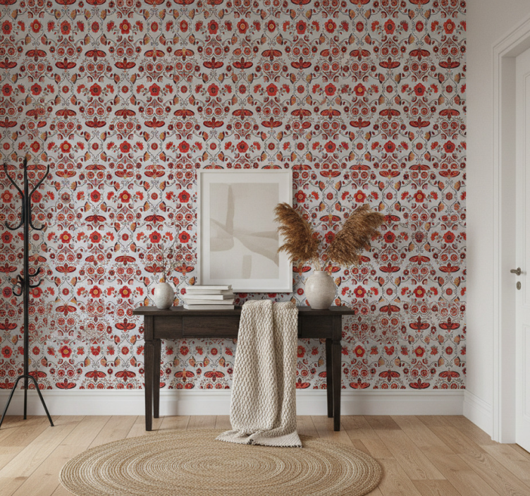 Papel pintado pasillos patrón rojo polaco - TenVinilo