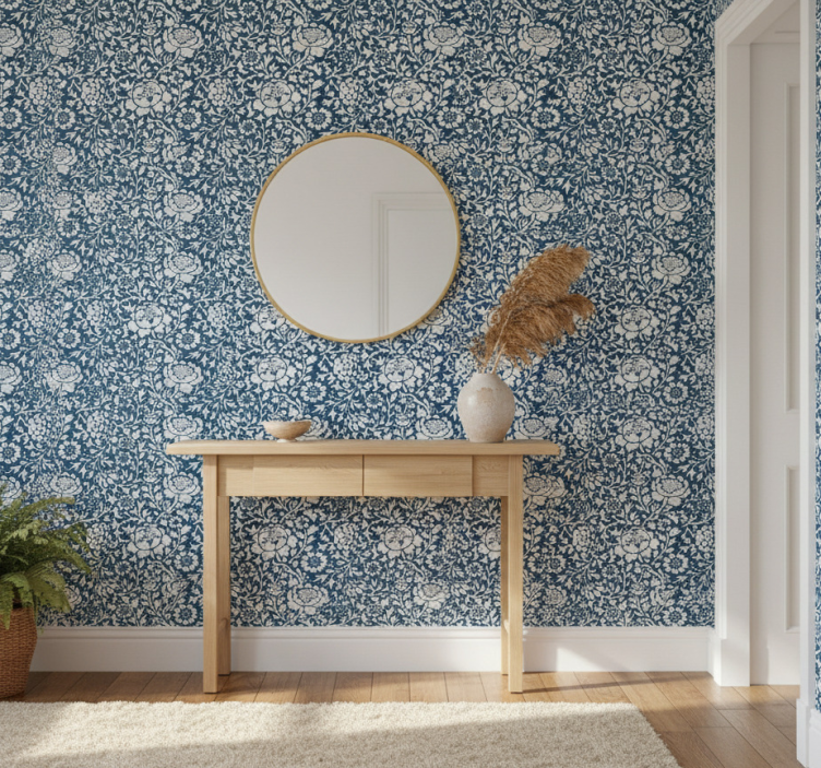 Papel pintado pasillos patrón vintage azul - TenVinilo