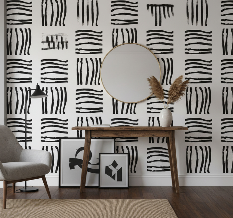 Papel pintado pasillos rayas blancas y negras - TenVinilo