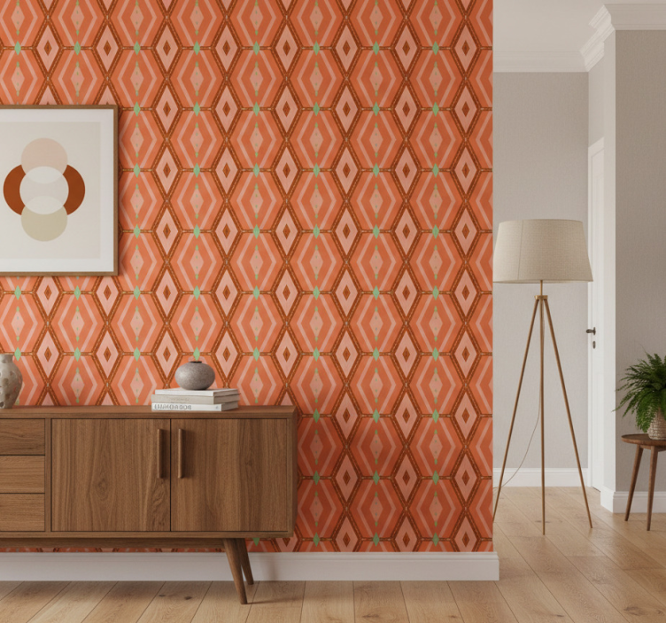 Papel pintado pasillos tonos otoñales geométricos - TenVinilo