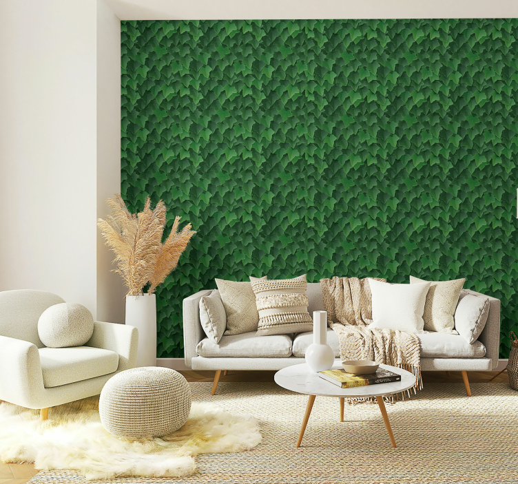 Papel pintado verde patrón de hojas de hiedra - TenVinilo