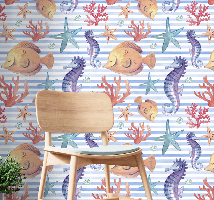 Papel pintado peces patrón de fauna oceánica - TenVinilo