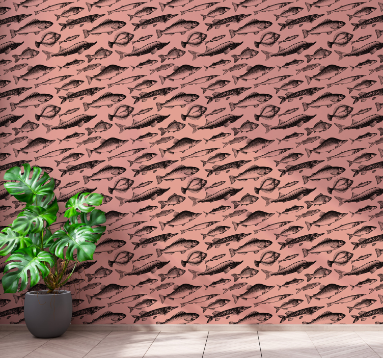 Papel pintado peces patrón de pez rosa - TenVinilo