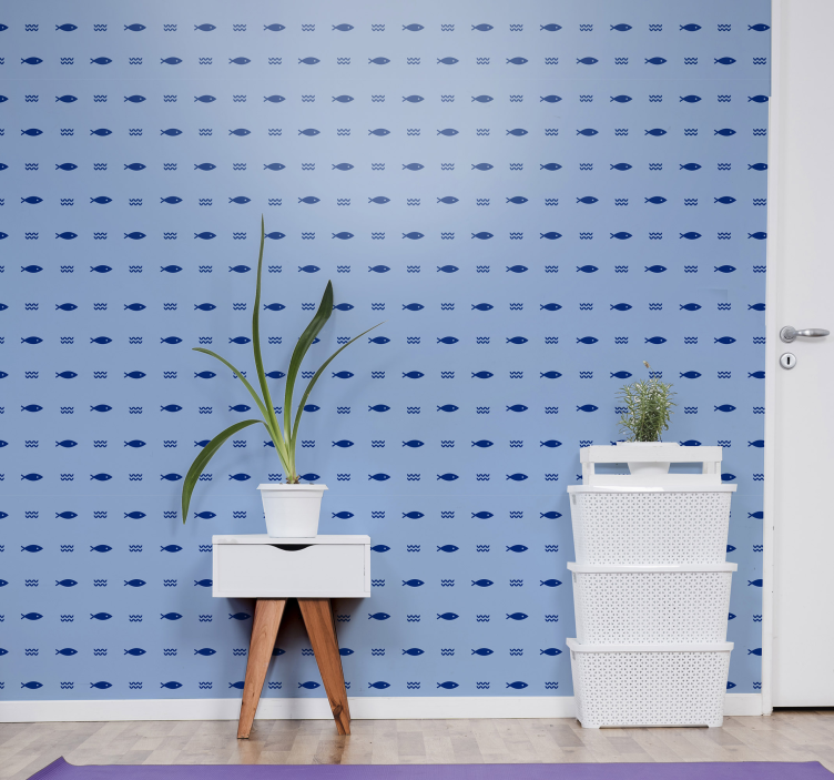 Papel pintado peces patrón azul submarino - TenVinilo