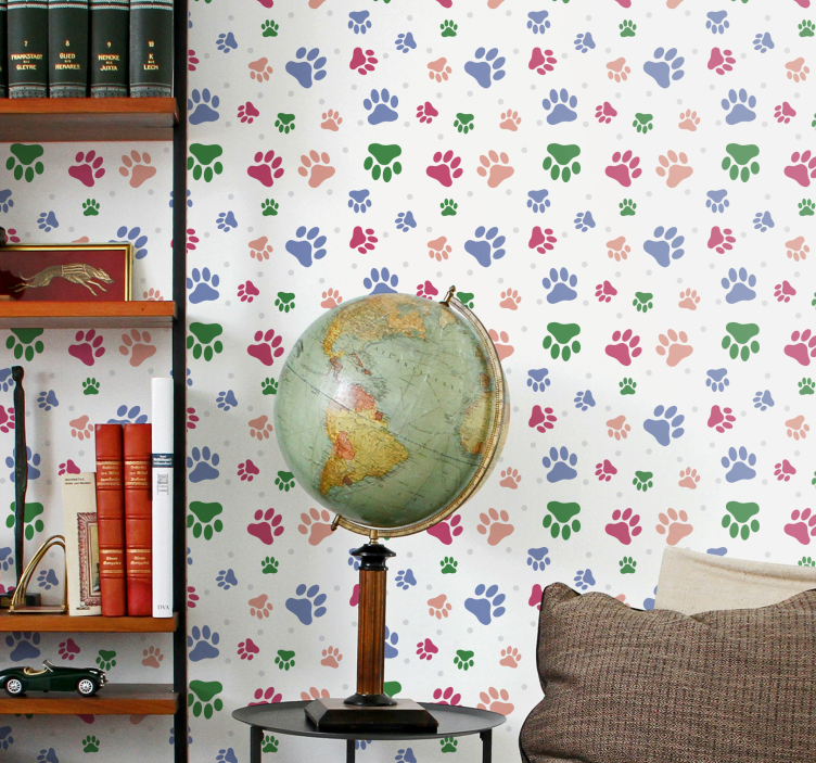 Papel pintado perros decoración con patrón de pata - TenVinilo